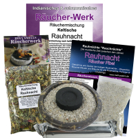 Keltische Rauhnacht 7-tlg Räucherset mit brauner Naturstein Räucherschale & Zubehör.