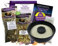 Rauhnächte räuchern 8-tlg Räucherset TIROLER RAUHNACHT mit RÄUCHERSCHALE, 20-Kräuter Räuchermischung, Weihrauch & Myrrhe, Räucherzubehör, Täschchen.