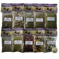 Rauhnächte räuchern 18-tlg Ritualset 12x Kräuter, Wurzeln, Weihrauch, Salbei, Myrrhe, Styrax, Räucherzubehör, Beschreibung, Täschchen.