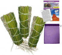 Weißer Salbei 3x mit Sweetgras Mariengras Vanillegras zum räuchern 6-tlg Räucherset mit Räucheranleitung + Beschreibung + Täschchen + Booklet