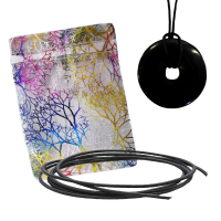 Schungit Schmuck Anhänger DONUT 4cm 4-tlg Set [ENERGIE & SCHUTZ] mit LEDERBAND.