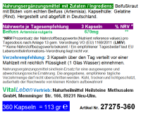 Beifuß echter Beifuss FLAVONOIDE & BITTERSTOFFE 360 Kapseln. Vital im Alltag, natürliche Balance, innere Harmonie, gutes Körpergefühl, bewusster Lebensstil. 100% NATUR pur - OHNE Zusatzstoffe.