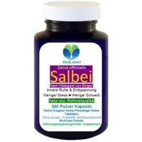 SALBEI 360 Kapseln - Natürliche Hilfe bei Schwitzen, Hitzewallungen, Nachtschweiß, Blähungen. 100% NATUR pur - NICHT aus EXTRAKT! Nicht künstlich hochdosiert! [OHNE ZUSATZSTOFFE]