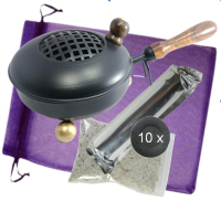 Räucherpfanne Weihrauchbrenner Ø12cm Räucherset 5-tlg Starterset + Räucherzubehör