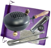 Räucherpfanne 6-tlg Räucherset 9cm Ø Räuchergefäß Weihrauchbrenner & Räucherzange