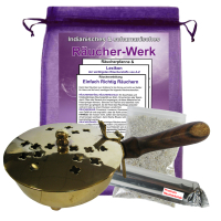 Räucherpfanne Weihrauchbrenner 9cm Ø Räuchergefäß Messing 5-tlg Set zum räuchern für jedes Räucherwerk, Weihrauch etc.