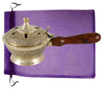 Räucherpfanne Weihrauchbrenner 9cm Ø Räuchergefäß massive Handarbeit (Messing). 3-tlg Set zum räuchern für jedes Räucherwerk, Weihrauch etc.