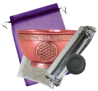 Räuchergefäß Blume des Lebens Räucherschale 5-tlg. Räucherset mit Räucherzubehör.