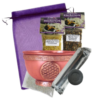 Räuchergefäß Blume des Lebens Räucherschale 7-tlg Räucherset mit Räucherwerk und Räucherzubehör.