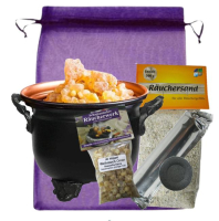 Hexenkessel Räuchergefäß Räucherschale 6-tlg Räucherset zum räuchern mit Al Hojari Weihrauch & Räucherzubehör.