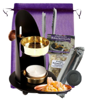 Räucherstövchen Weihrauchbrenner Räuchergefäß 7-tlg Räucherset mit Al-Hojari Weihrauch, Zange & Räucherzubehör.