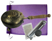 Weihrauchbrenner Räuchergefäß Räucherpfanne XXL Räucherstövchen Bronze 6-tlg Räucherset mit Räucherzubehör