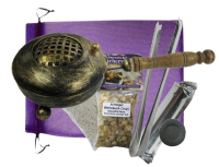 Weihrauchbrenner Räuchergefäß Räucherpfanne XXL Räucherstövchen Bronze 8-tlg Räucherset mit Al-Hojari Weihrauch