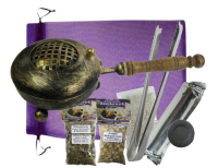 Weihrauchbrenner Räuchergefäß Räucherpfanne XXL Räucherstövchen Bronze 9-tlg Räucherset mit Al-Hojari Weihrauch & Rauhnächte Räuchermischung