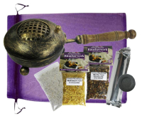 Weihrauchbrenner Räuchergefäß Räucherpfanne XXL Räucherstövchen Bronze 8-tlg Räucherset mit Weihrauch & Myrrhe