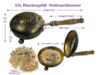 Weihrauchbrenner Räuchergefäß Räucherpfanne XXL Räucherstövchen Bronze 8-tlg Räucherset mit Al-Hojari Weihrauch & Rauhnächte Räuchermischung