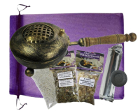 Weihrauchbrenner Räuchergefäß Profi Räucherpfanne Räucherstövchen Bronze 8-tlg Räucherset mit Al-Hojari Weihrauch & Zubehör