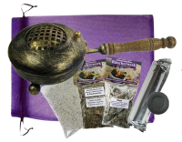 Weihrauchbrenner Räuchergefäß Profi Räucherpfanne Räucherstövchen Bronze 8-tlg Räucherset mit Rauhnächte Räucherwerk