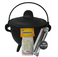 Hexenkessel Gusseisen Weihrauchbrenner & Räuchergefäß in EINEM 5-tlg Räucherset zum räuchern für Räucherstäbchen & Räucherwerk.