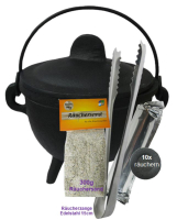 Hexenkessel Gusseisen Weihrauchbrenner & Räuchergefäß in EINEM 6-tlg Räucherset zum räuchern für Räucherstäbchen & Räucherwerk.