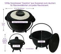 Hexenkessel Gusseisen Weihrauchbrenner & Räuchergefäß in EINEM 6-tlg Räucherset zum räuchern für Räucherstäbchen & Räucherwerk.