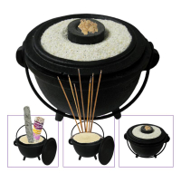 Hexenkessel Gusseisen Weihrauchbrenner & Räuchergefäß in EINEM 8-tlg Räucherset zum räuchern für Räucherstäbchen & Räucherwerk.