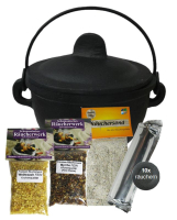 Hexenkessel Gusseisen Weihrauchbrenner & Räuchergefäß in EINEM 7-tlg Räucherset zum räuchern für Räucherstäbchen & Räucherwerk.