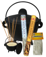 Hexenkessel Gusseisen Weihrauchbrenner & Räuchergefäß in EINEM 6-tlg Räucherset zum räuchern für Räucherstäbchen & Räucherwerk.