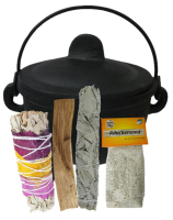 Hexenkessel Gusseisen Weihrauchbrenner & Räuchergefäß in EINEM 8-tlg Räucherset zum räuchern für Räucherstäbchen & Räucherwerk.