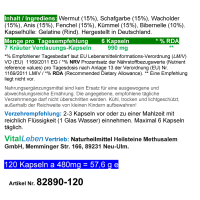 Bitterstoffe 7 Kräuter DIGESTIF 120 Kapseln - Appetitanregend, verdauungsfördernd ►Fettstoffwechsel, Leber, Galle, Durchblutung.