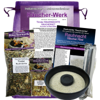 Allgäuer Rauhnacht 8-tlg Räucherset mit Räucherschale schwarz + Heimische Kräuter + Weihrauch, Myrrhe