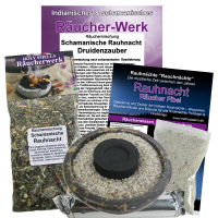 Schamanische Rauhnacht 7-tlg Räucher-Set mit Räucherschale braun, Räuchermischung, Rauhnachtfibel & Räucherzubehör.