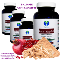GRANATAPFEL 720 (4x180) Kapseln SCHALEN & KERNE 40% MEGA ANTIOXIDANTIEN - 100% Natur pur. OHNE ZUSATZSTOFFE. ►3+1 Dose GRATIS!