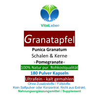 GRANATAPFEL 720 (4x180) Kapseln Saft & Kerne 40% MEGA ANTIOXIDANTIEN, Ellagsäure, Polyphenole uvm. Natürliches MULTI-Vitamin-Mineral SUPERFOOD. KEIN EXTRAKT. KEIN SAFTPULVER. Nicht künstlich hochdosiert. 100% Natur pur. OHNE ZUSATZSTOFFE.