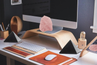 Schungit Pyramide 5cm & 2x Rosenqarz Schutzsteine 5-tlg Set für Homeoffice, Schreibtisch, Computer