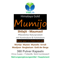 Mumijo Shilajit 360 Kapseln Maumasil reines Harz - GOLD des HIMALAYA - 100% NATUR pur. OHNE Zusatzstoffe!
