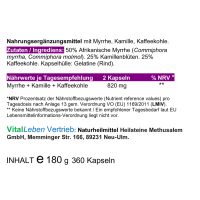 Myrrhe + Kamille + Kaffeekohle 360 Carbo Königs-Kapseln [OHNE Zusatzstoffe]