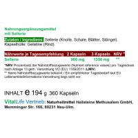 SELLERIE 360 Kapseln - BLUT Magen LEBER Darm NIEREN Blase VERDAUUNG - 100% NATUR pur. OHNE ZUSATZSTOFFE.
