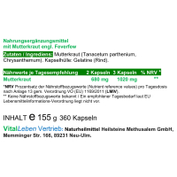 MUTTERKRAUT 360 Kapseln Migränekraut nach HILDEGARD VON BINGEN bei Kopfgewitter NATURDOSIERT = 100% NATUR pur. OHNE ZUSATZSTOFFE.
