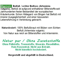 Beifuss 120 Pulver KAPSELN ECHTER Beifuß FLAVONOIDE & BITTERSTOFFE Artemisia 100% Natur pur. Nicht aus EXTRAKT. Ohne Füllstoffe. Ohne ZUSATZSTOFFE.