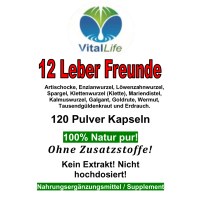 12 Leber Freunde ►Die TOP 12x Leberkräuter & Bitterstoffe für Leber, Galle und Verdauung in EINEM: Artischocke, Enzianwurzel, Löwenzahnwurzel, Spargelwurzel, Klettenwurzel (Klette), Mariendistel, Kalmuswurzel, Galgant, Goldrute, Wermut, Tausendgüldenkraut
