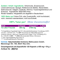 12 Leber Freunde ►Die TOP 12x Leberkräuter & Bitterstoffe für Leber, Galle und Verdauung in EINEM: Artischocke, Enzianwurzel, Löwenzahnwurzel, Spargelwurzel, Klettenwurzel (Klette), Mariendistel, Kalmuswurzel, Galgant, Goldrute, Wermut, Tausendgüldenkraut