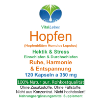 HOPFEN Hopfenblüten 120 Kapseln Wechseljahre, innere Ruhe, Entspannung 100% Natur pur. OHNE ZUSATZSTOFFE.