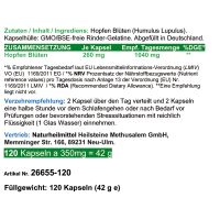 HOPFEN Hopfenblüten 120 Kapseln Wechseljahre, innere Ruhe, Entspannung 100% Natur pur. OHNE ZUSATZSTOFFE.