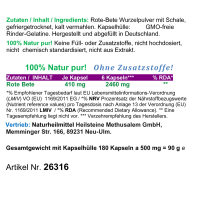 Rote Bete, Rote Beete 180 Pulver Kapseln