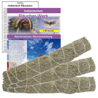 Beifuß Präriebeifuß Wüstenbeifuß XXL ca. 22cm zum räuchern 4-TLG Räucherset. 3X Smudge Bündel + 1x Booklet & Beschreibung.