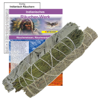 Weißer Salbei (white Sage) zum räuchern mit Präriebeifuss & Zeder XXL Bündel Räucherbündel 6-tlg Räucherset inklusive Beschreibung, Booklet und Täschchen (Geschenksäckchen).
