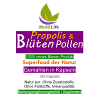 PROPOLIS + BLÜTENPOLLEN 120 Kapseln SuperKombi Superfood der Natur [OHNE ZUSATZSTOFFE]