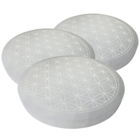 SELENIT Stein 3x Platte Ladeplatte Untersetzer 12cm Ø BLUME des LEBENS [5-tlg Set] Täschchen & Beschreibung.