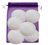 SELENIT 6x Platte 14cm Ø Ladeplatte Untersetzer BLUME des LEBENS [8-tlg Set] Täschchen & Beschreibung.